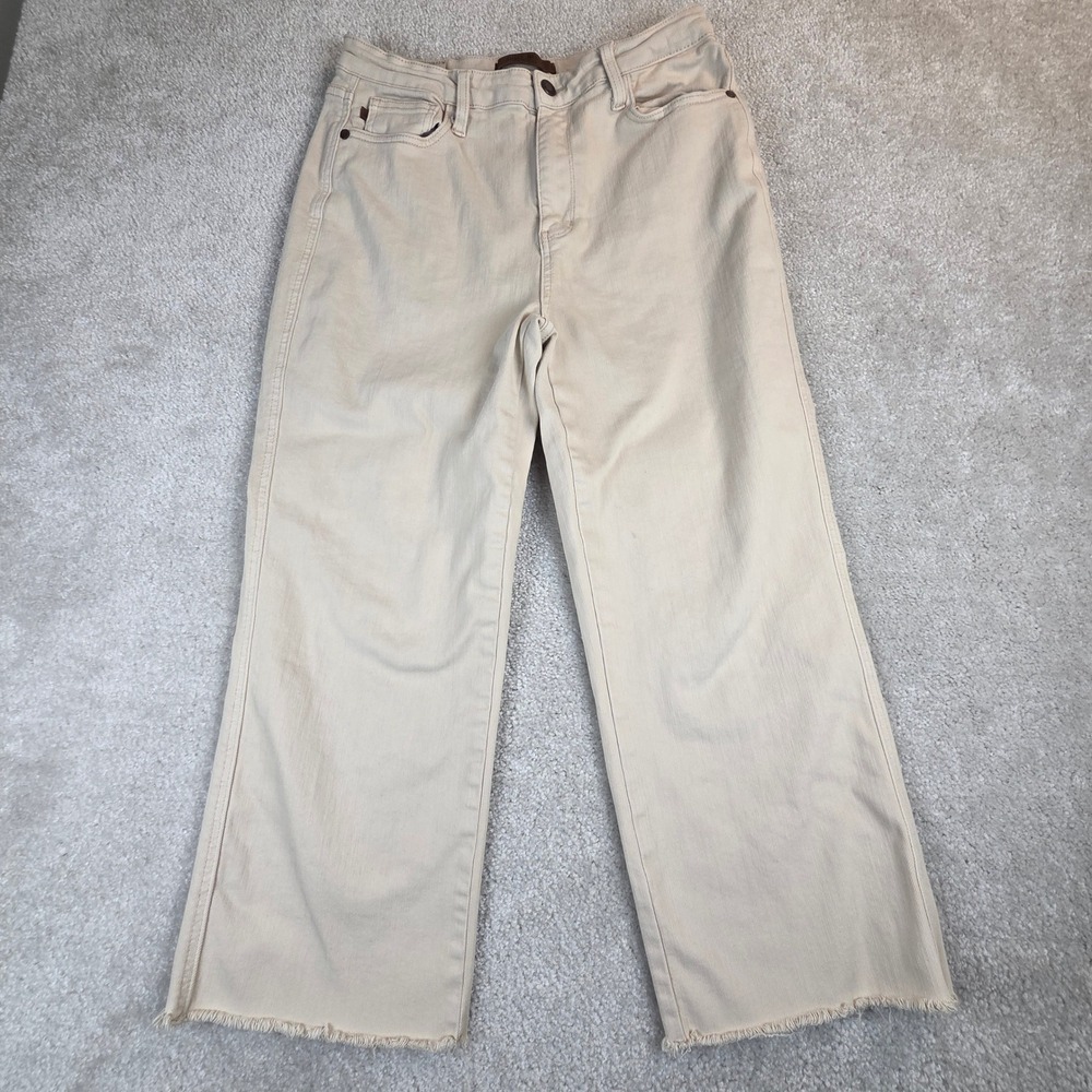 Judy Blue Garment Dyed Wide Leg Raw Hem Crop Jeans Off White Size 13/31